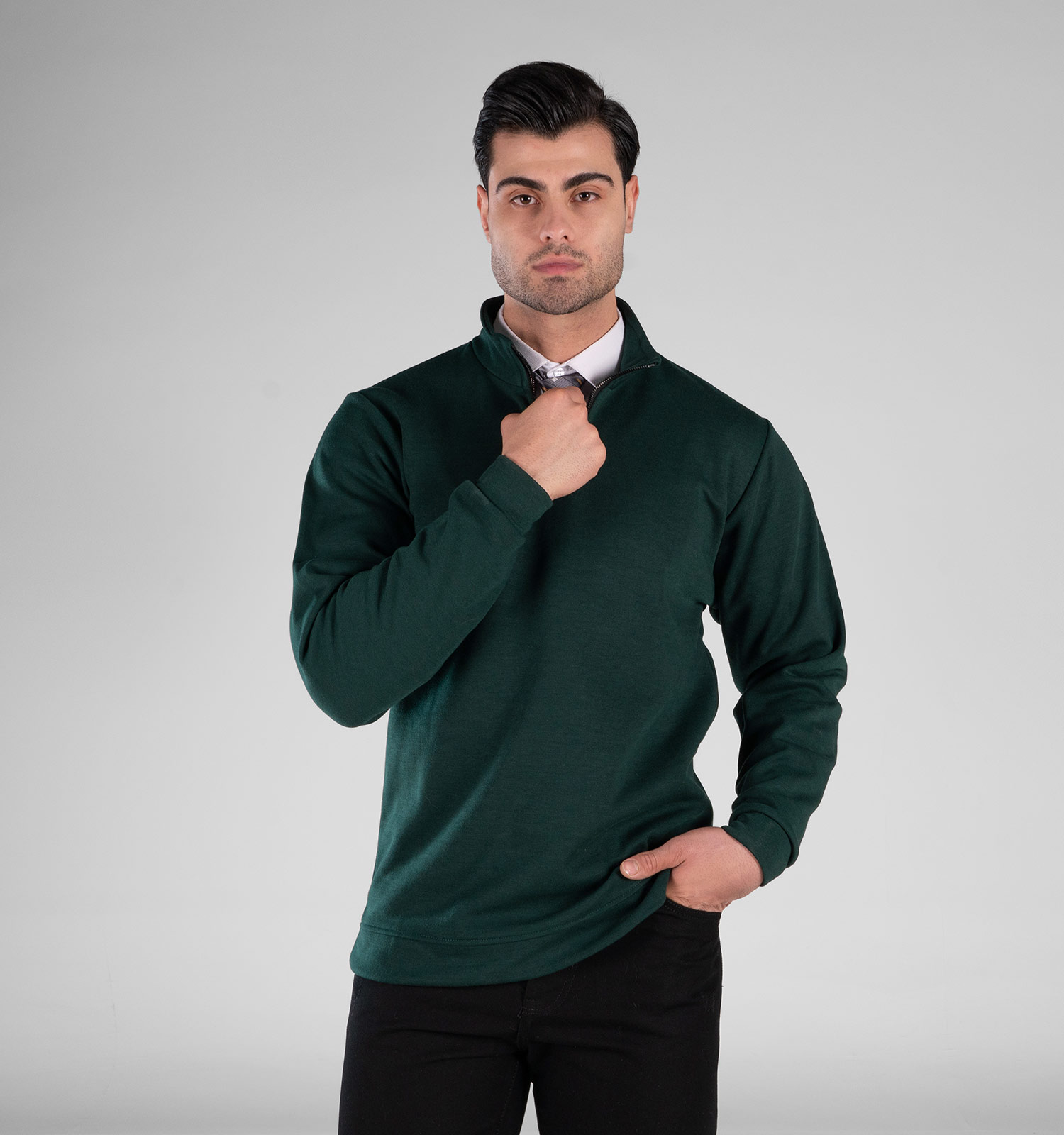 بلوز دورس نیم زیپ مردانه ساده مدل 49260