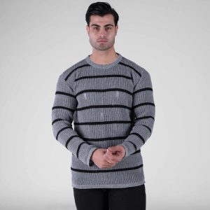 بافت مردانه یقه گرد طوسی فری سایز رینگی زاپ دار مدل 49118