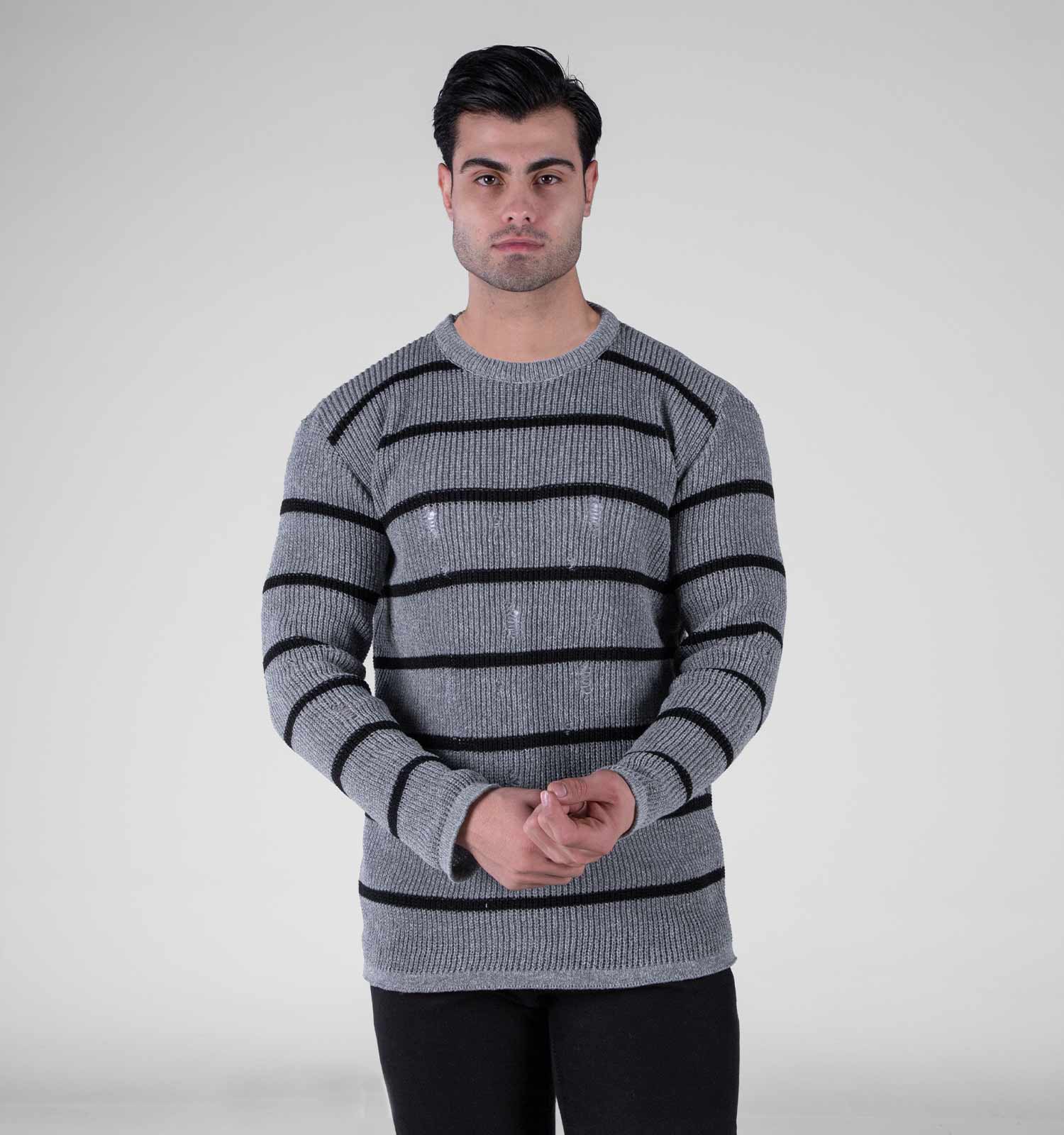 بافت مردانه یقه گرد طوسی فری سایز رینگی زاپ دار مدل 49118