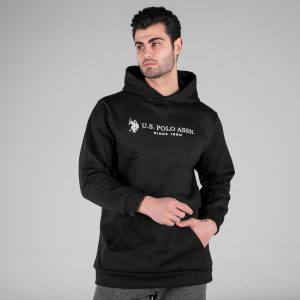 هودی مردانه کلاهدار مشکی طرحدار مدل 49174