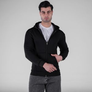 سویشرت کلاهدار مردانه مشکی ساده مدل 49207