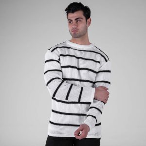 بافت مردانه یقه گرد سفید فری سایز رینگی زاپ دار مدل 49120