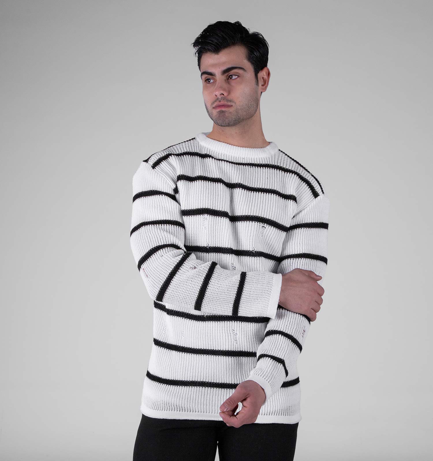 بافت مردانه یقه گرد سفید فری سایز رینگی زاپ دار مدل 49120