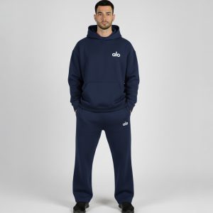 ست مردانه هودی شلوار Alo سرمه ای ساده مدل 49223