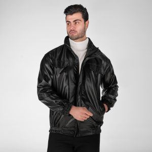 کاپشن اسپرت چرم مصنوعی مردانه مشکی مدل 49295