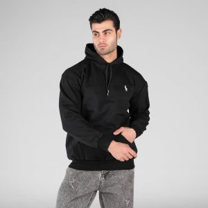 هودی مردانه کلاهدار مشکی Polo مدل 49077