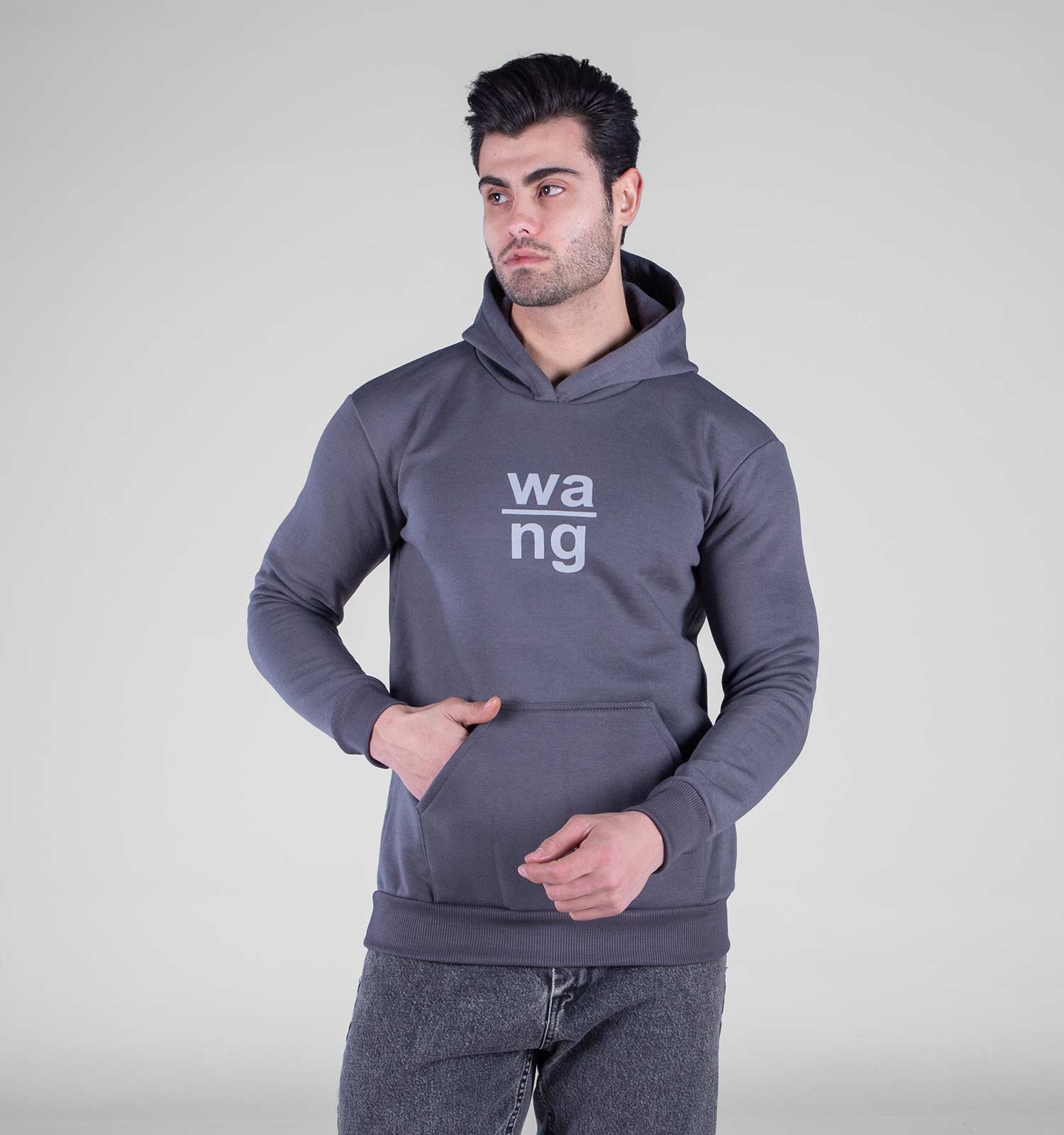 هودی مردانه کلاهدار طوسی طرحدار مدل 49168