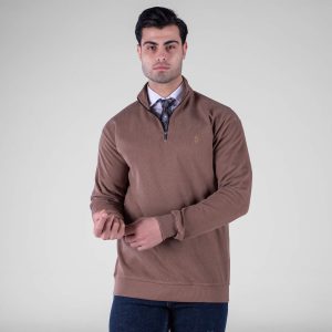 بلوز سلانیک نیم زیپ مردانه یقه دار ساده مدل 49140