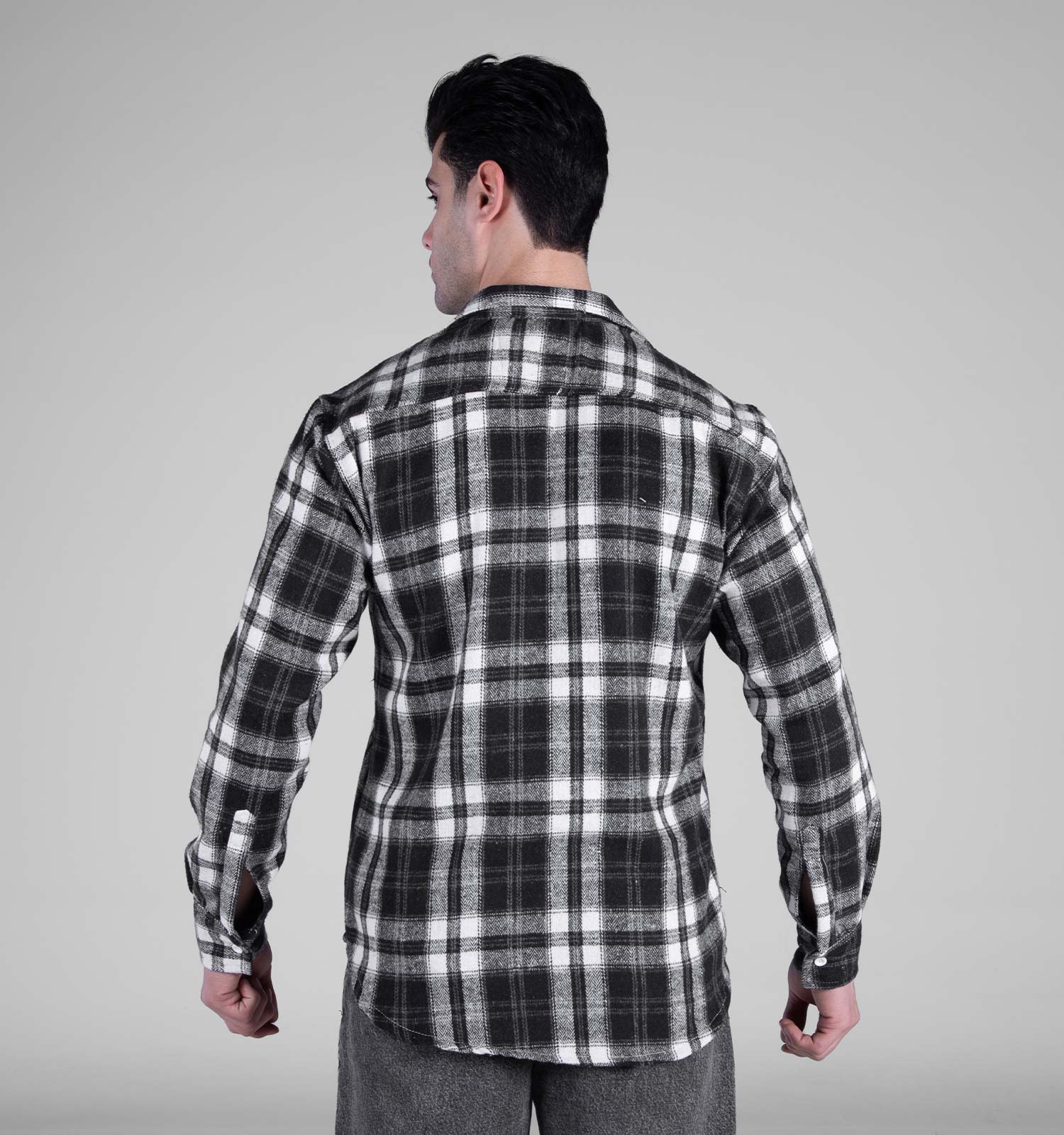 پیراهن اسپرت پشمی مردانه آستین بلند چهارخانه مدل 49156