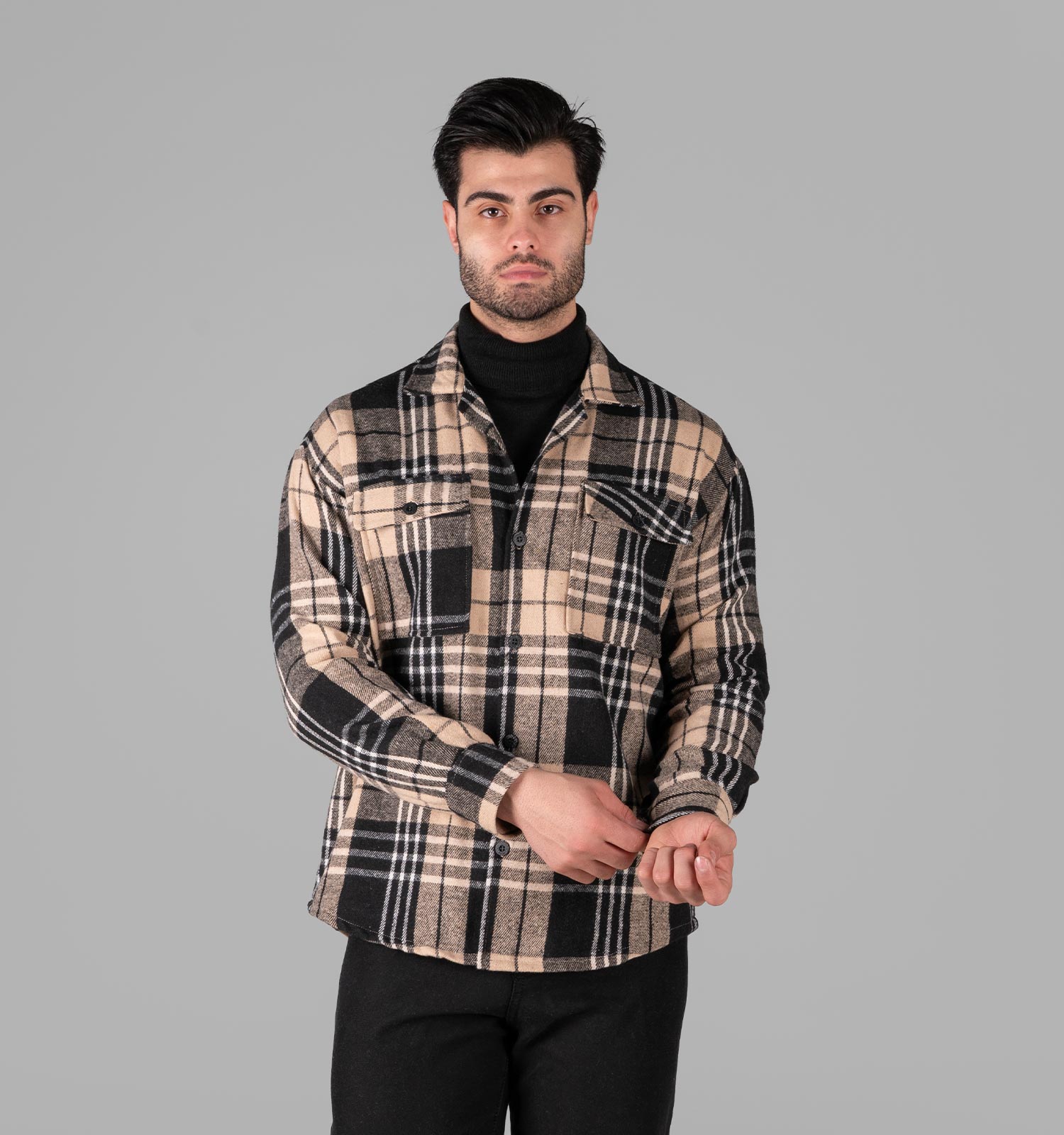 پیراهن اسپرت پشمی مردانه آستین بلند چهارخانه مدل 49342