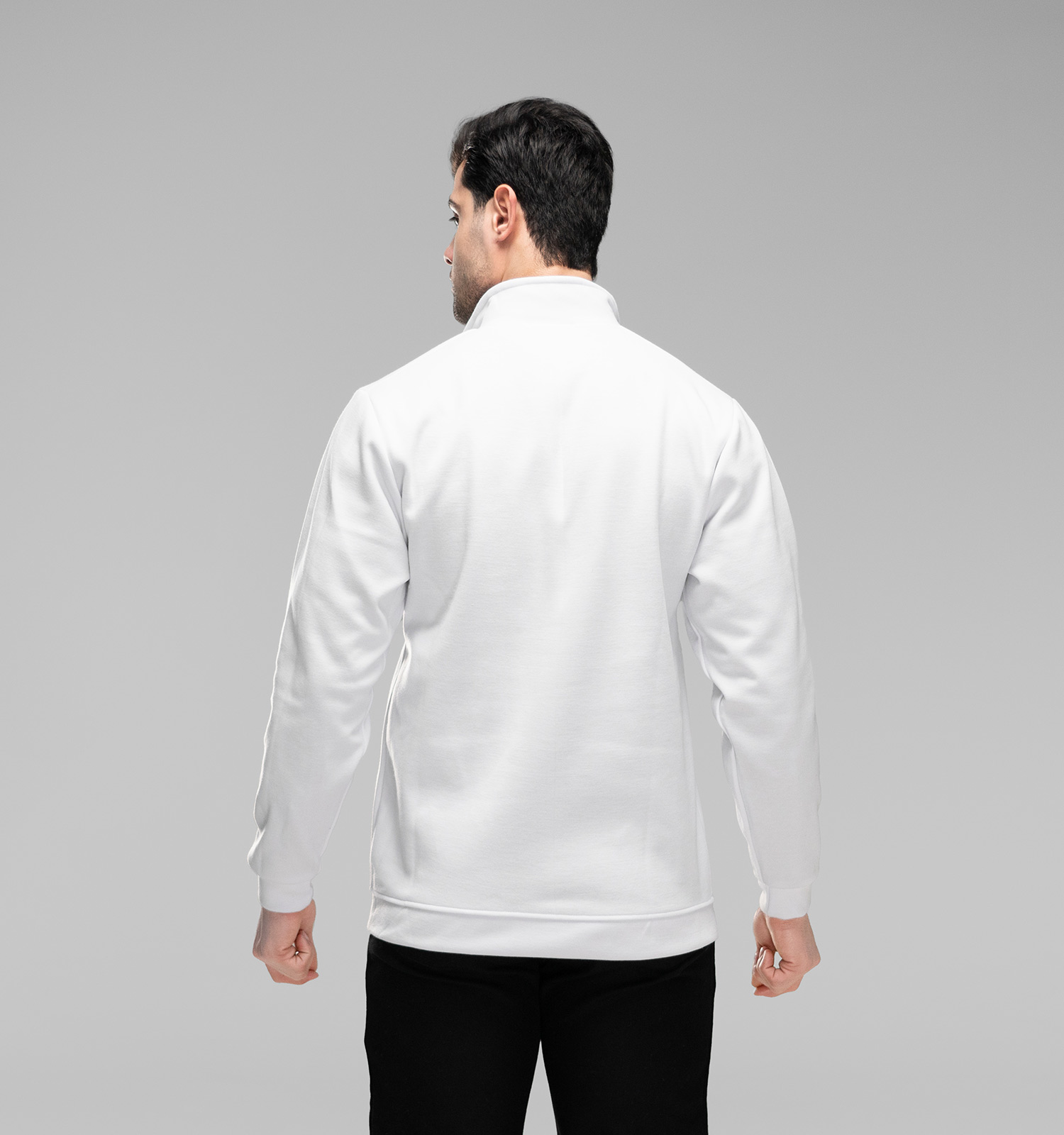 بلوز دورس نیم زیپ مردانه سفید ساده مدل 49261