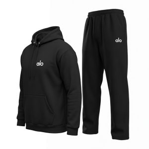 ست مردانه هودی شلوار Alo مشکی ساده مدل 49222