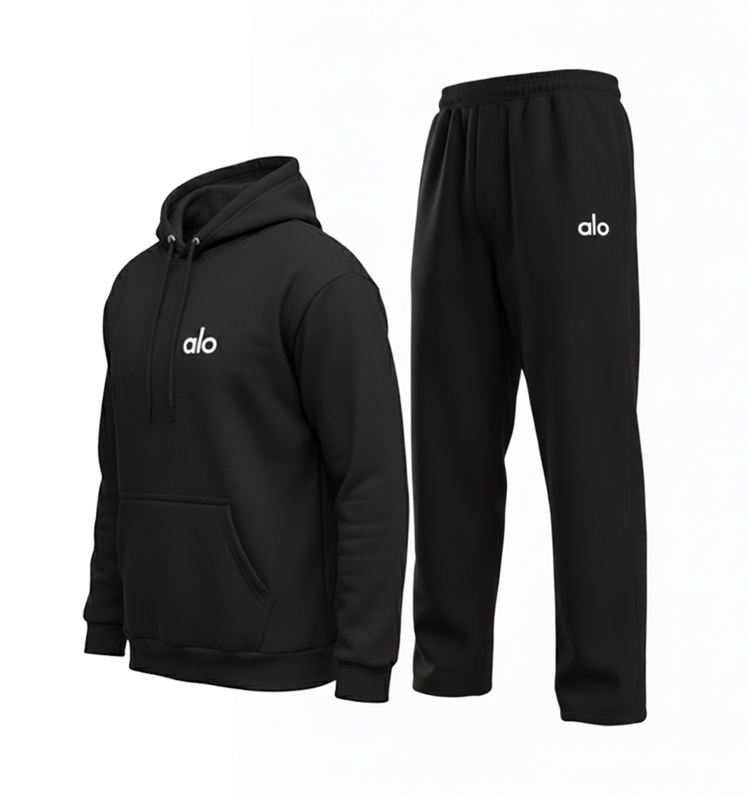 ست مردانه هودی شلوار Alo مشکی ساده مدل 49222
