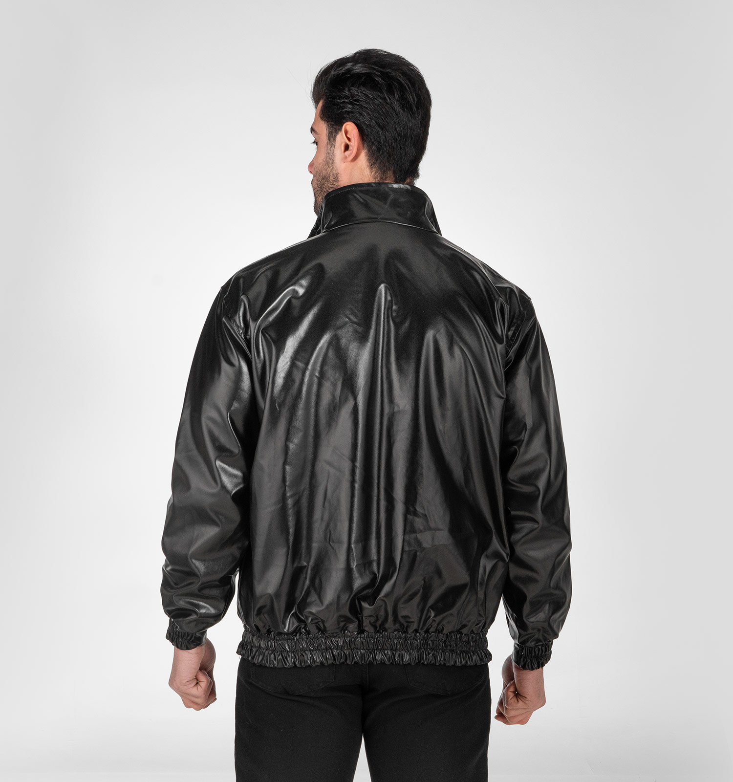 کاپشن اسپرت چرم مصنوعی مردانه مشکی مدل 49295