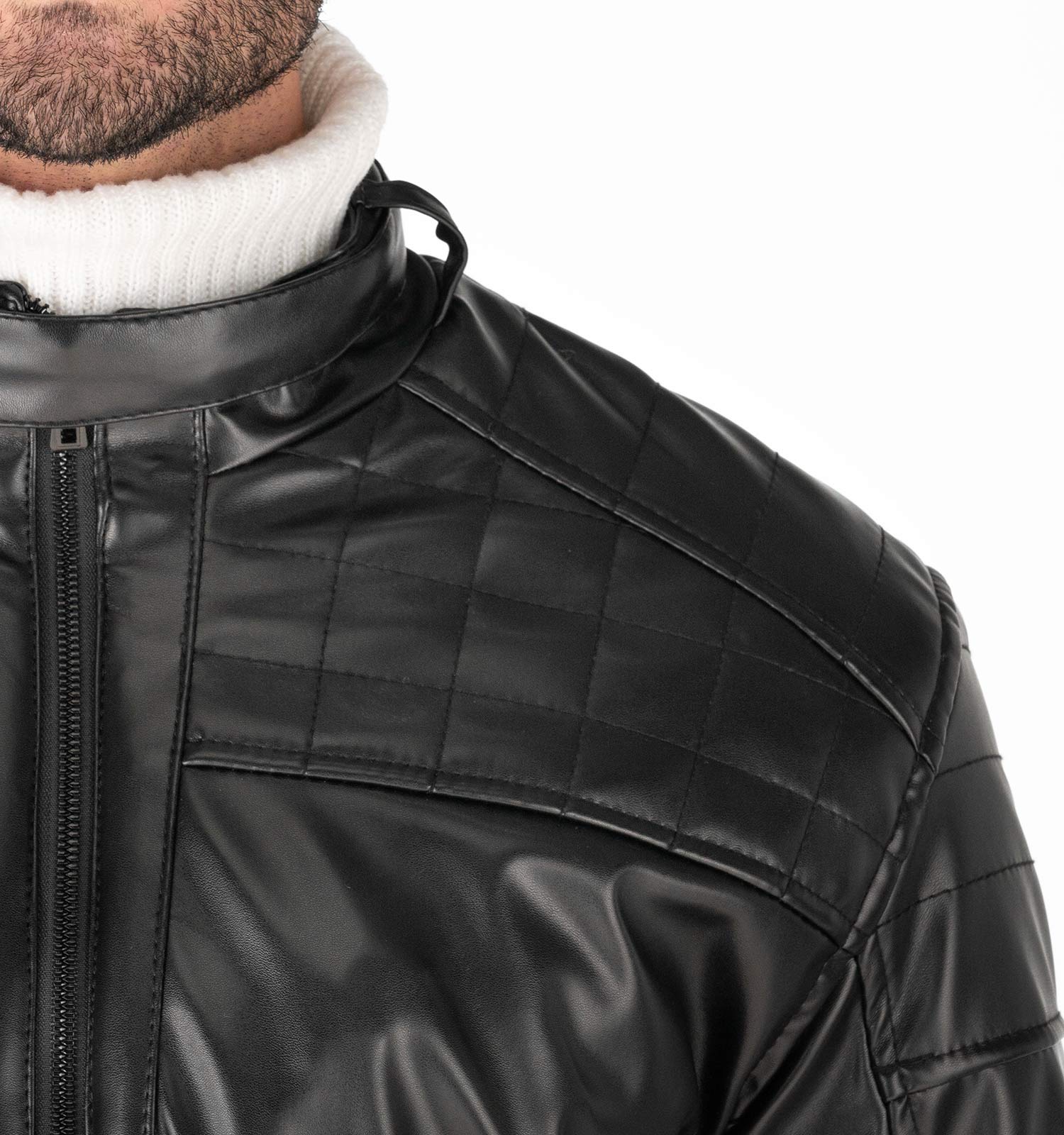 کاپشن اسپرت چرم مصنوعی مردانه مشکی مدل 49303