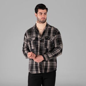 پیراهن اسپرت پشمی مردانه آستین بلند چهارخانه مدل 49343