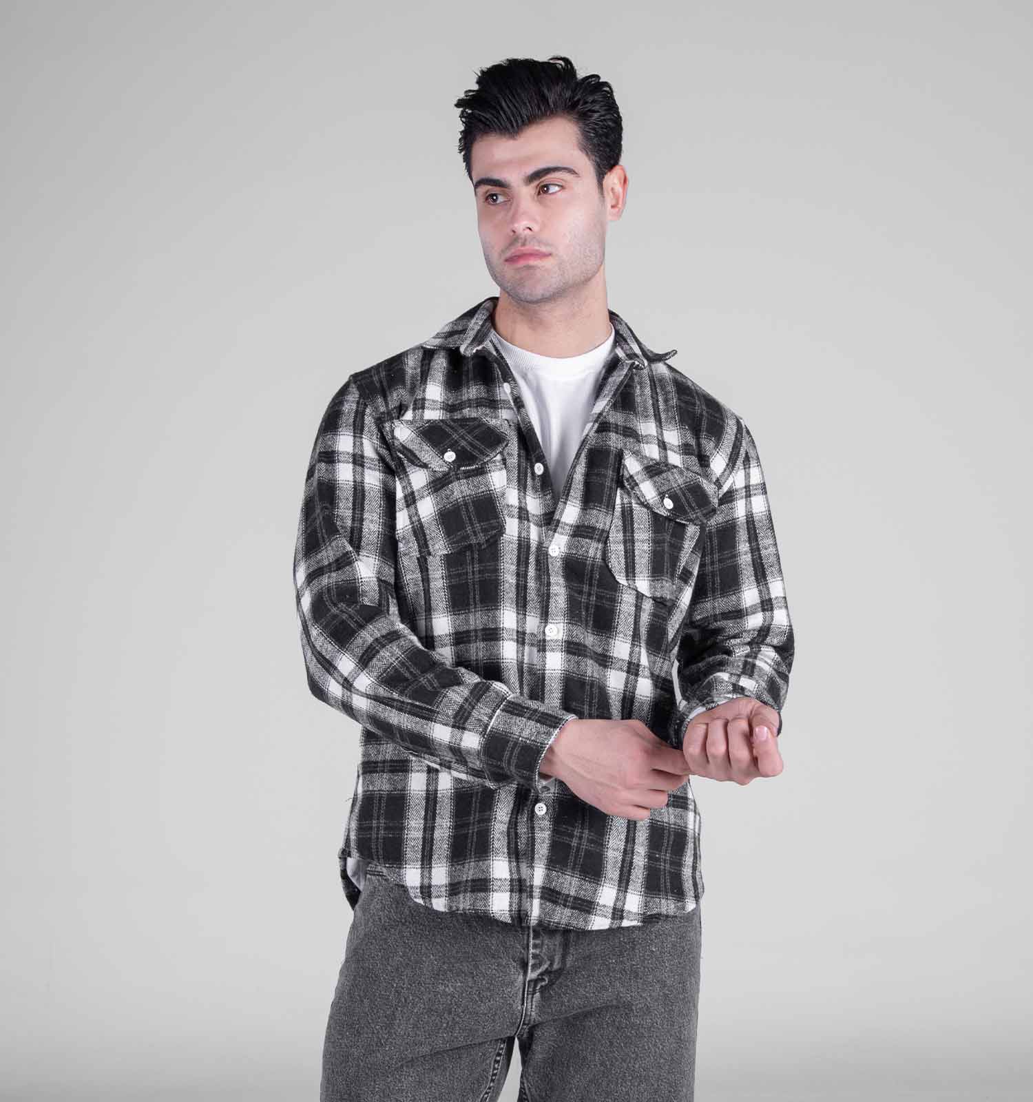 پیراهن اسپرت پشمی مردانه آستین بلند چهارخانه مدل 49156