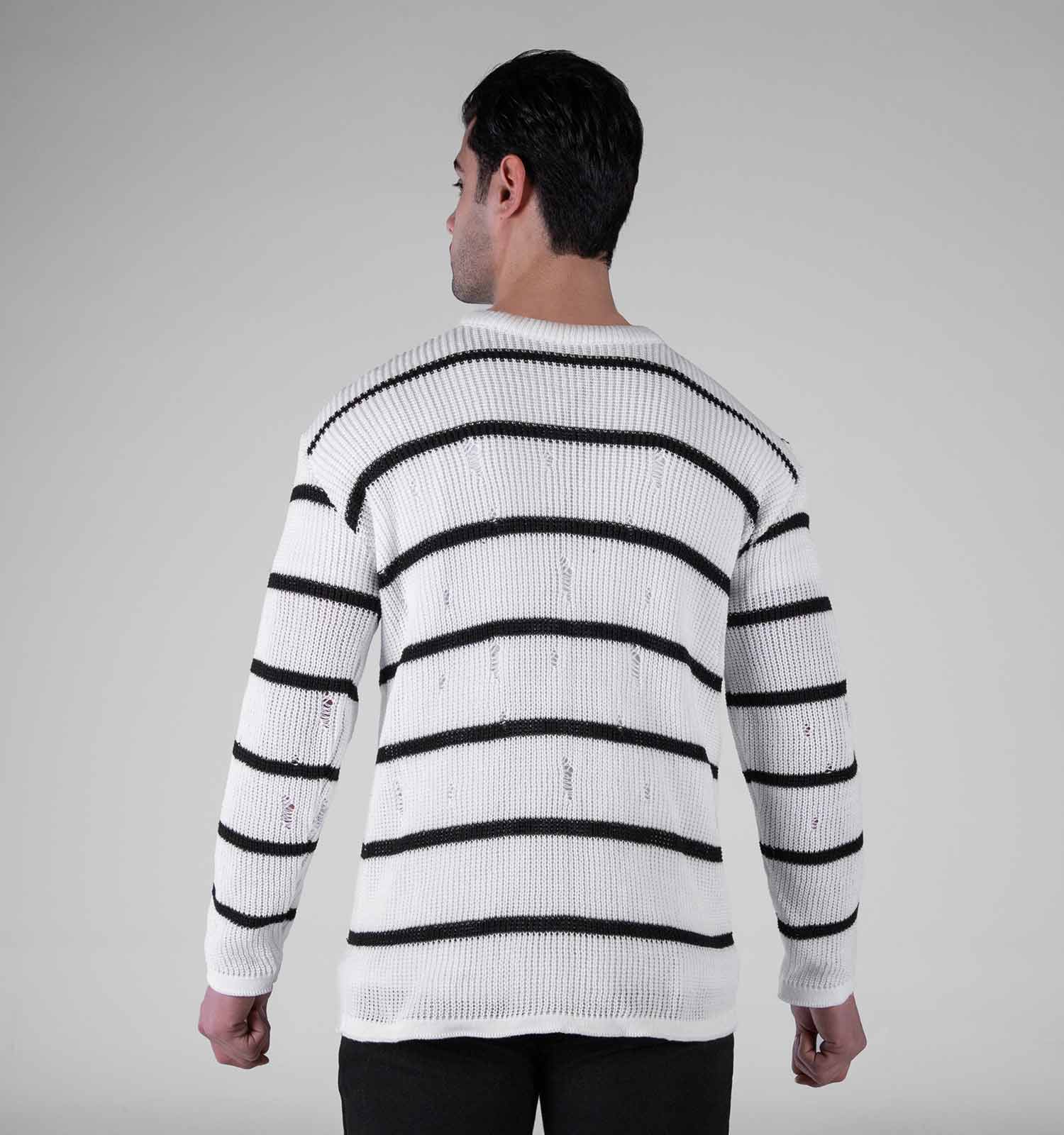 بافت مردانه یقه گرد سفید فری سایز رینگی زاپ دار مدل 49120