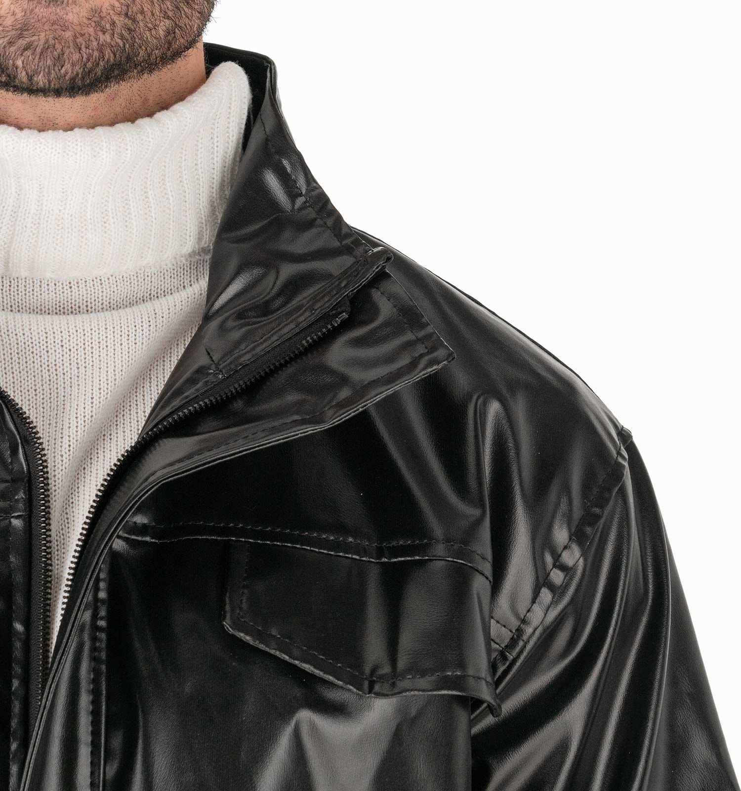 کاپشن اسپرت چرم مصنوعی مردانه مشکی مدل 49295