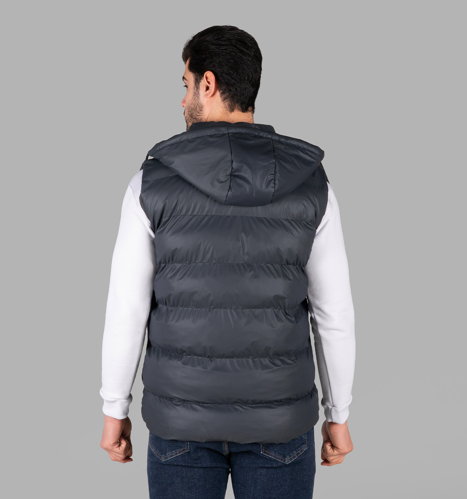 کاپشن پافر بادی سرمه ای کلاهدار مدل 49326