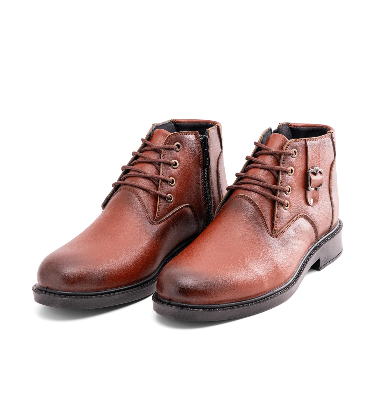 نیم بوت چرم مصنوعی مردانه عسلی زیپ دار مدل 49268