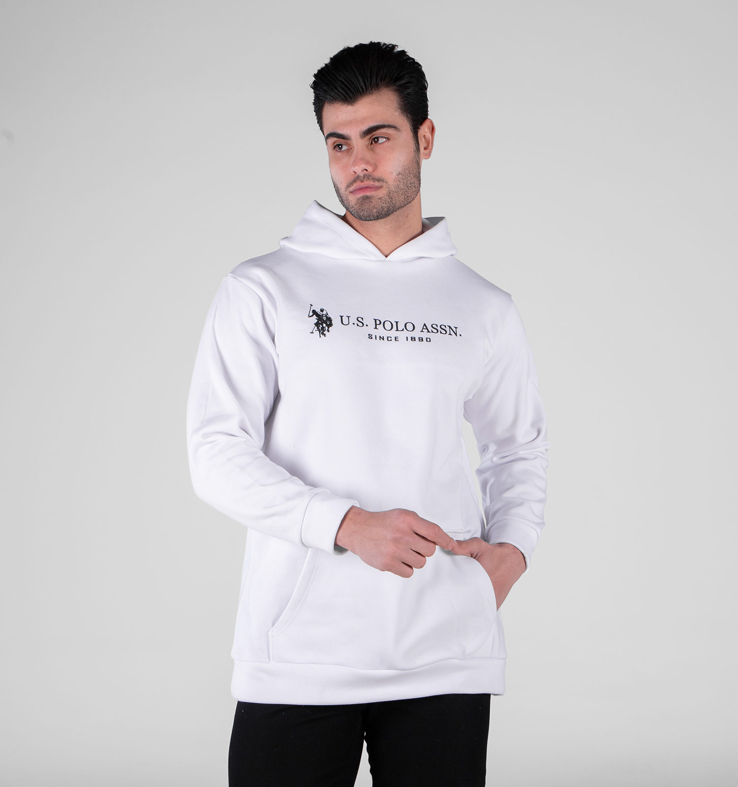 هودی مردانه کلاهدار سفید طرحدار مدل 49175