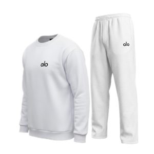 ست مردانه بلوز شلوار Alo سفید ساده مدل 49220