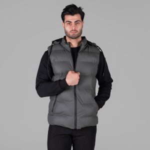 کاپشن پافر بادی طوسی کلاهدار مدل 49325