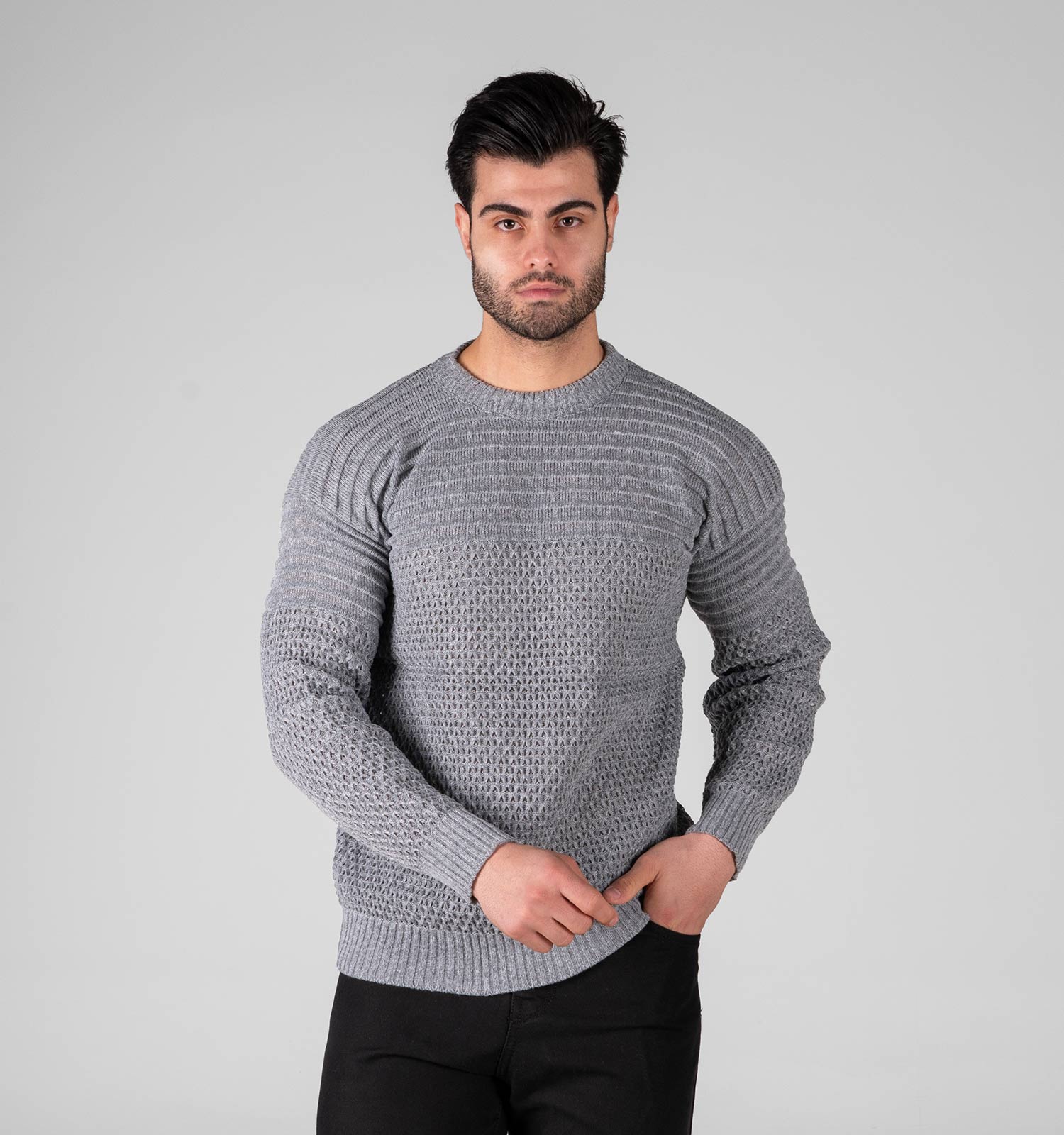 بافت مردانه یقه گرد فری سایز طرحدار مدل 49318