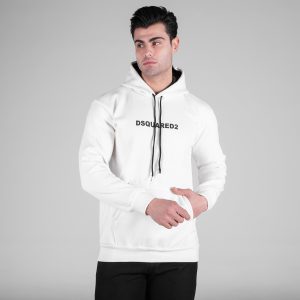 هودی مردانه کلاهدار سفید طرحدار مدل 49150