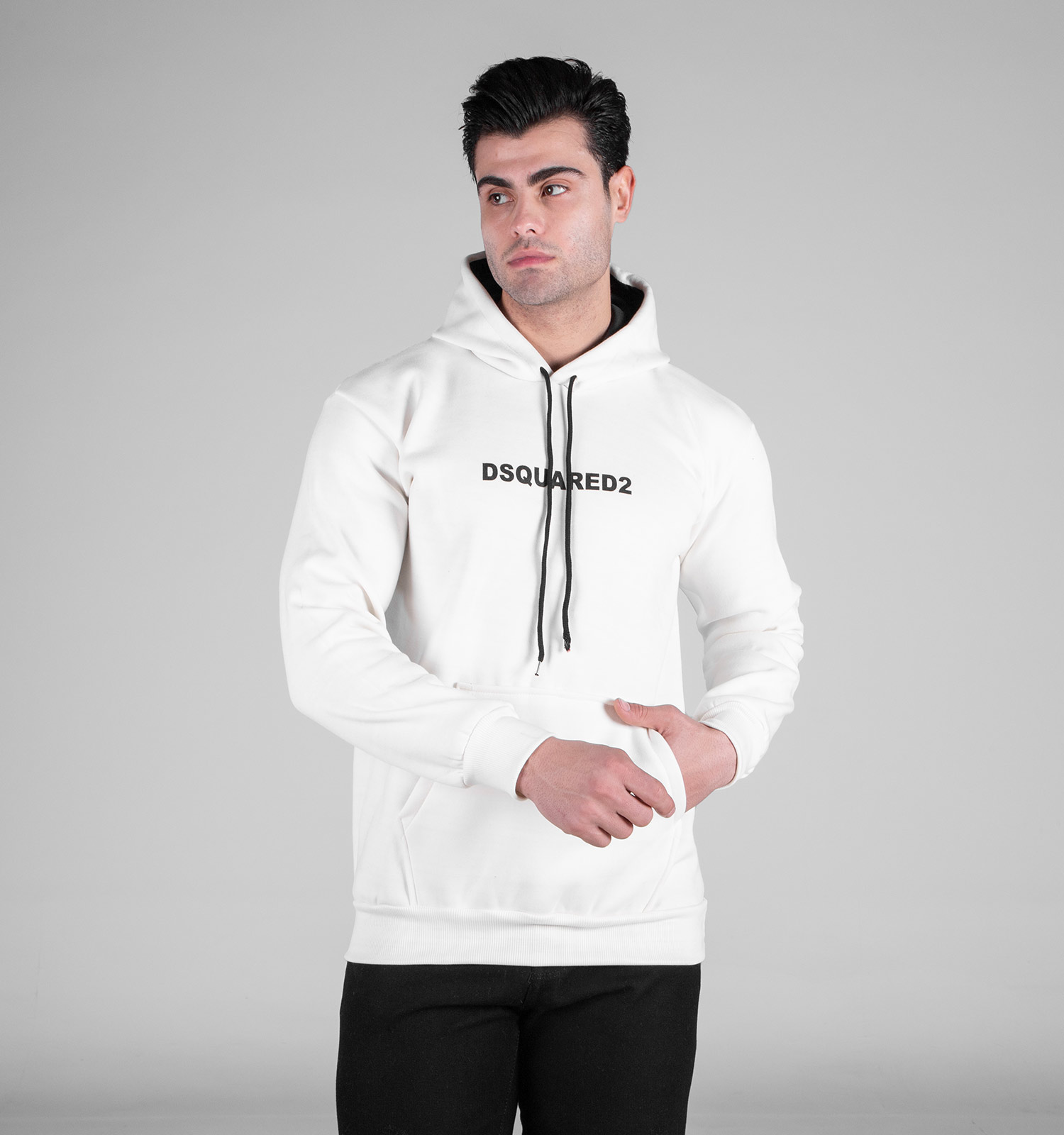 هودی مردانه کلاهدار سفید طرحدار مدل 49150