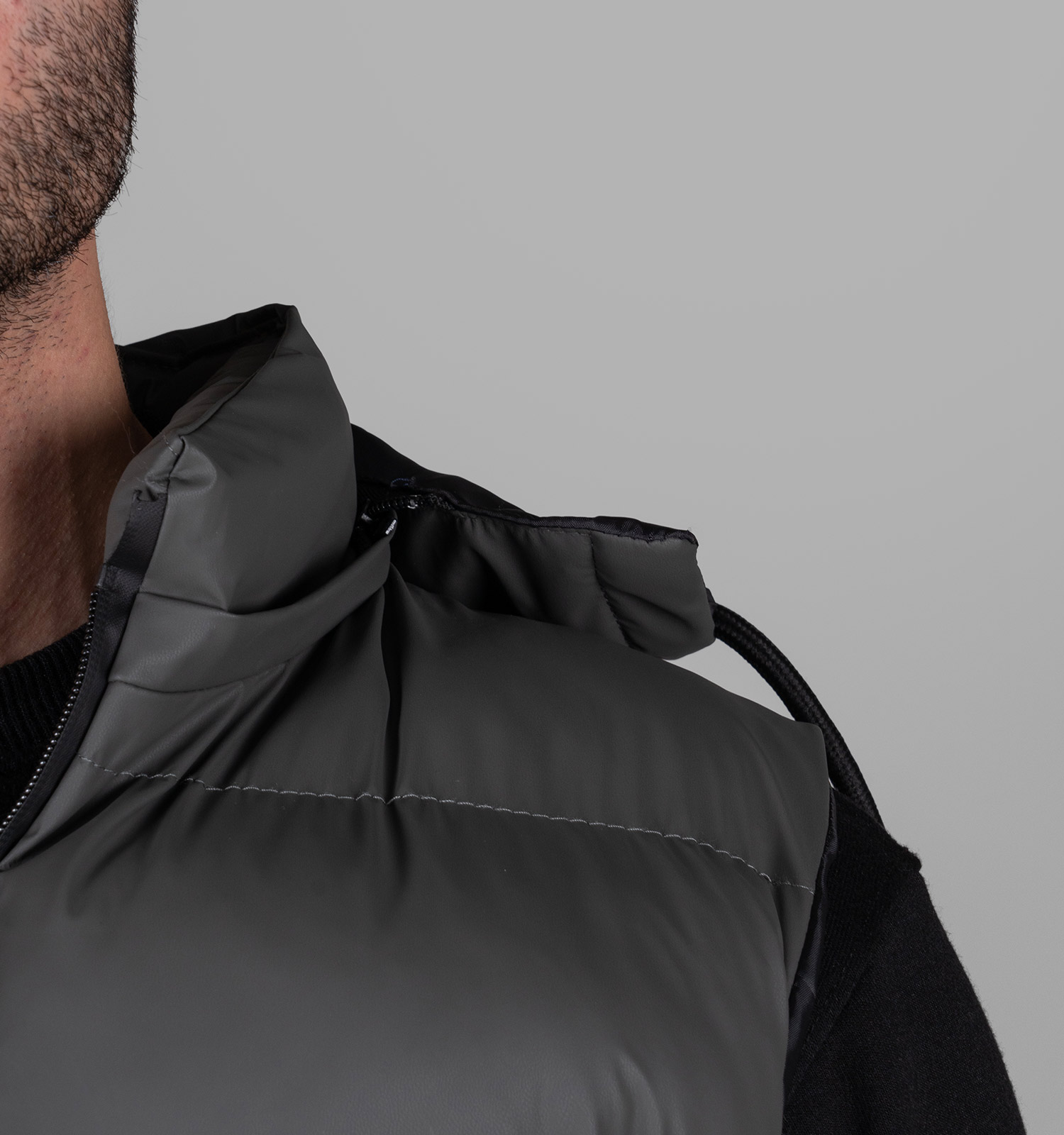 کاپشن پافر بادی طوسی کلاهدار مدل 49325