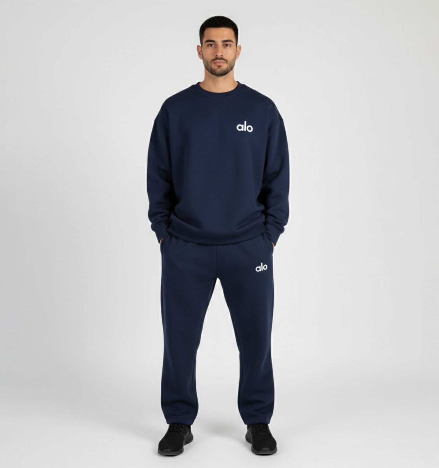 ست مردانه بلوز شلوار Alo سرمه ای ساده مدل 49218