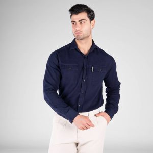 پیراهن مردانه آستین بلند سرمه ای ساده مدل 49259