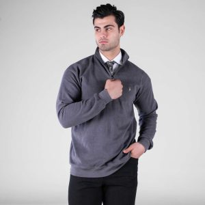 بلوز سلانیک نیم زیپ مردانه یقه دار ساده مدل 49139