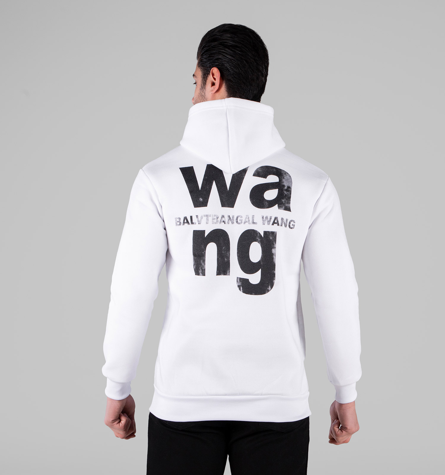 هودی مردانه کلاهدار سفید طرحدار مدل 49169