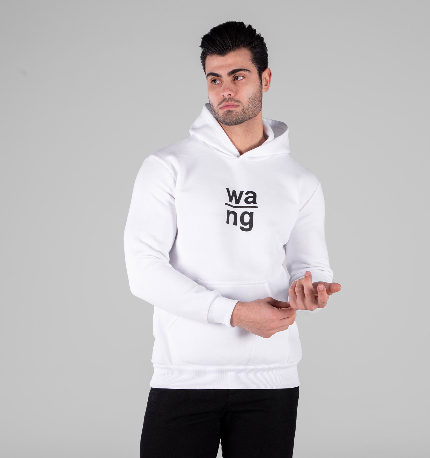 هودی مردانه کلاهدار سفید طرحدار مدل 49169