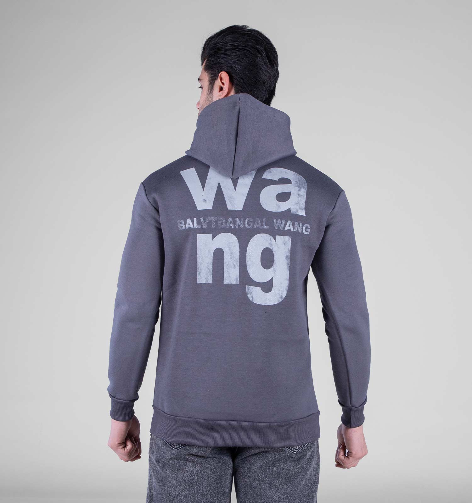 هودی مردانه کلاهدار طوسی طرحدار مدل 49168