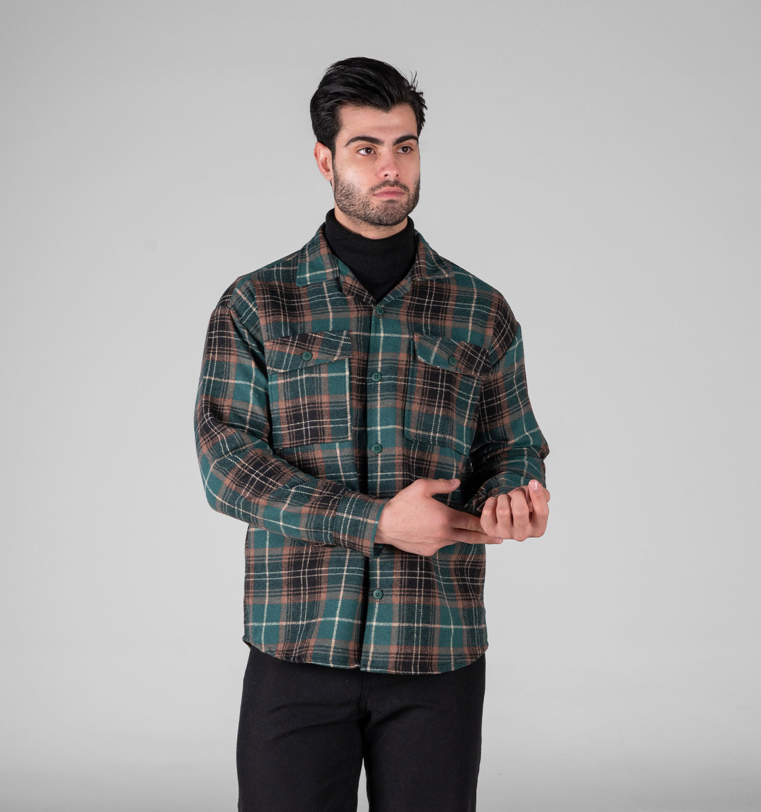 پیراهن اسپرت پشمی مردانه آستین بلند چهارخانه مدل 49338