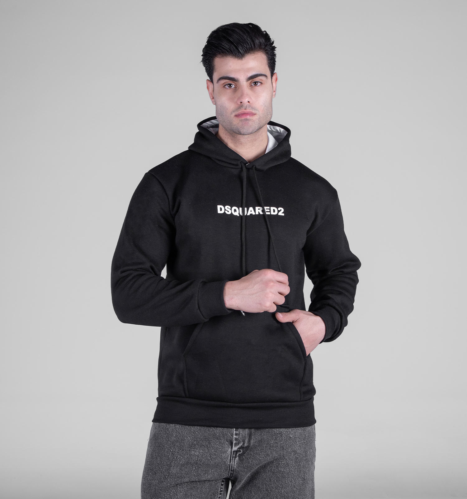 هودی مردانه کلاهدار مشکی طرحدار مدل 49151