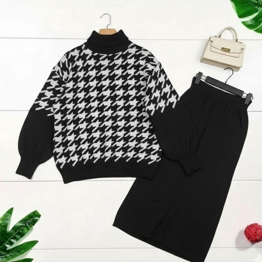 ست بلوز دامن بافت زنانه Sevda_Black مدل 3830