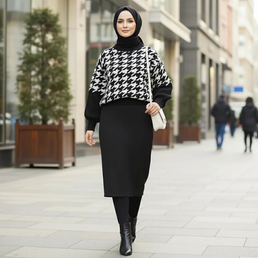 ست بلوز دامن بافت زنانه Sevda_Black مدل 3830