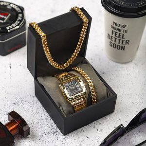 ست ساعت نیم ست استیل مردانه Carti_Gold مدل 3833