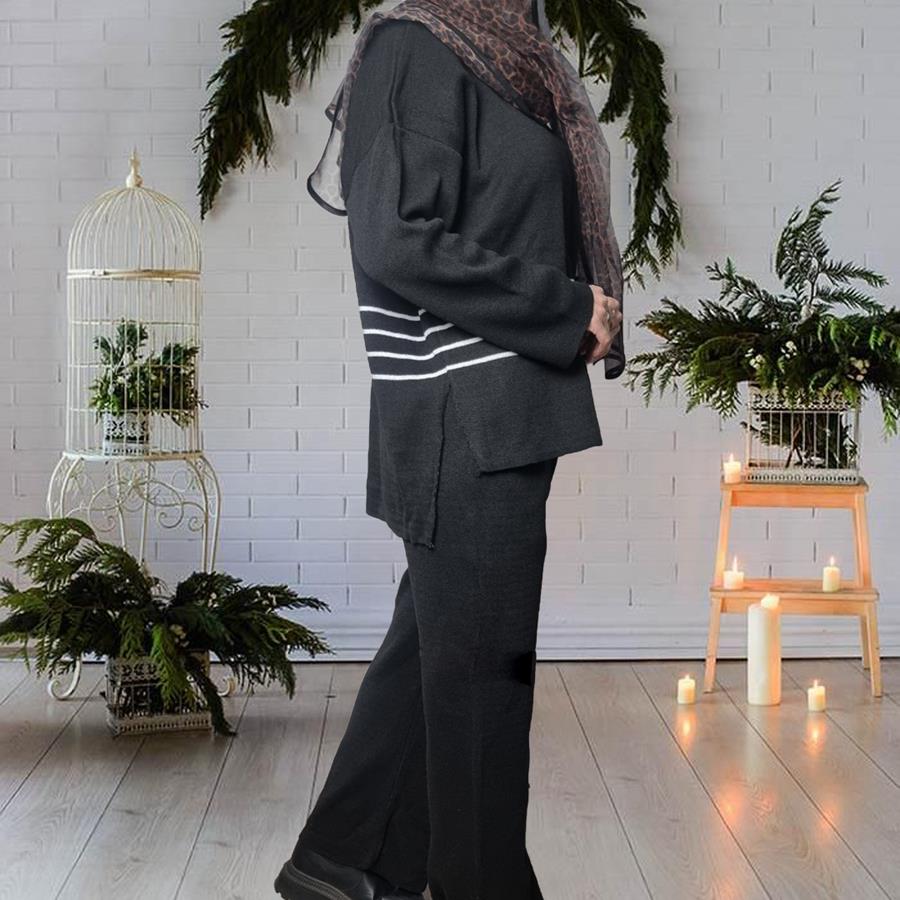 ست بلوز شلوار بافت زنانه Parnia_Black مدل 3860