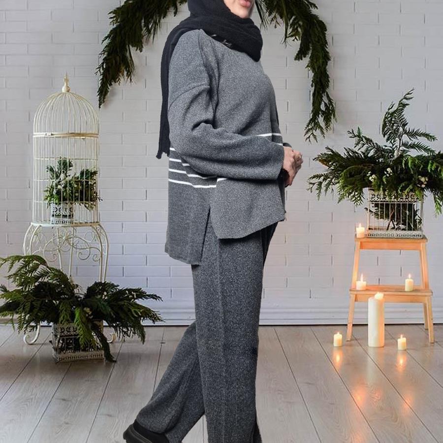 ست بلوز شلوار بافت زنانه Parnia_Charcoal مدل 3864