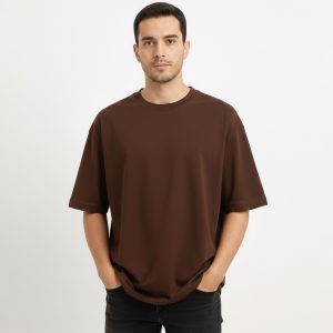 تیشرت یقه گرد مردانه باکسی نخ پنبه بیسیک مدل 49505