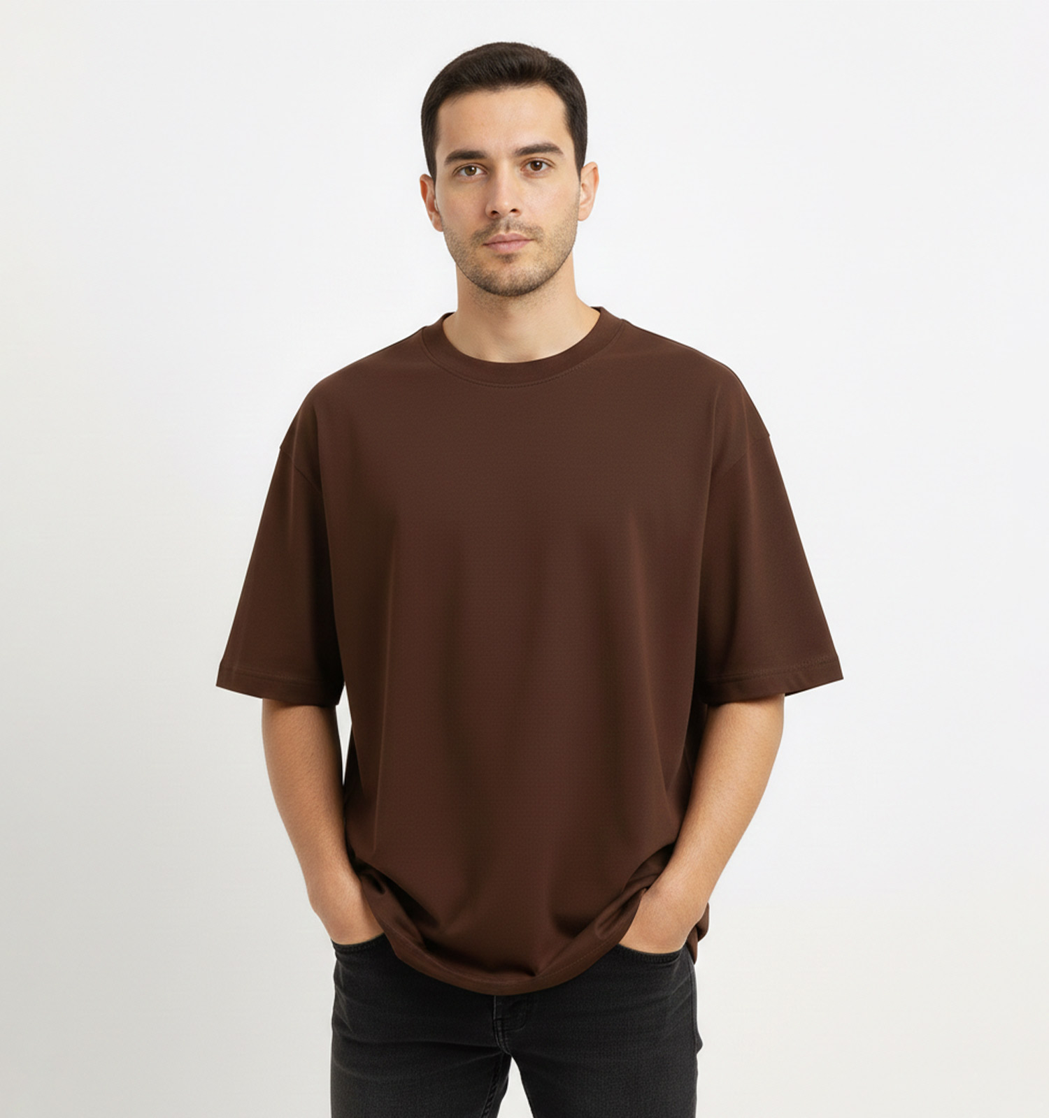 تیشرت یقه گرد مردانه باکسی نخ پنبه بیسیک مدل 49505