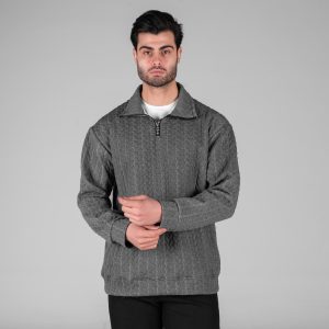 بلوز نیم زیپ مردانه طوسی طرحدار مدل 49396