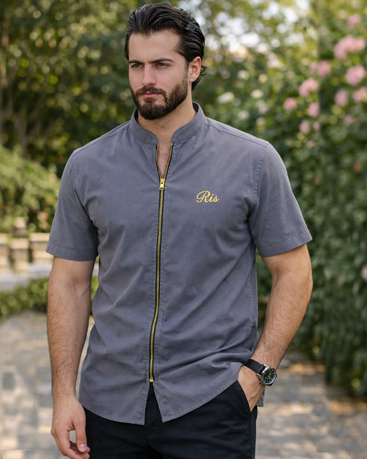 پیراهن نیم آستین مردانه مدل soprx طوسی کد6479