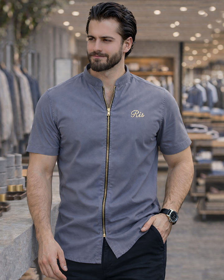 پیراهن نیم آستین مردانه مدل soprx طوسی کد6479